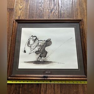 Framed 'Tee Off' Golf Sketch Art Print in Brown and Black Gary Patterson